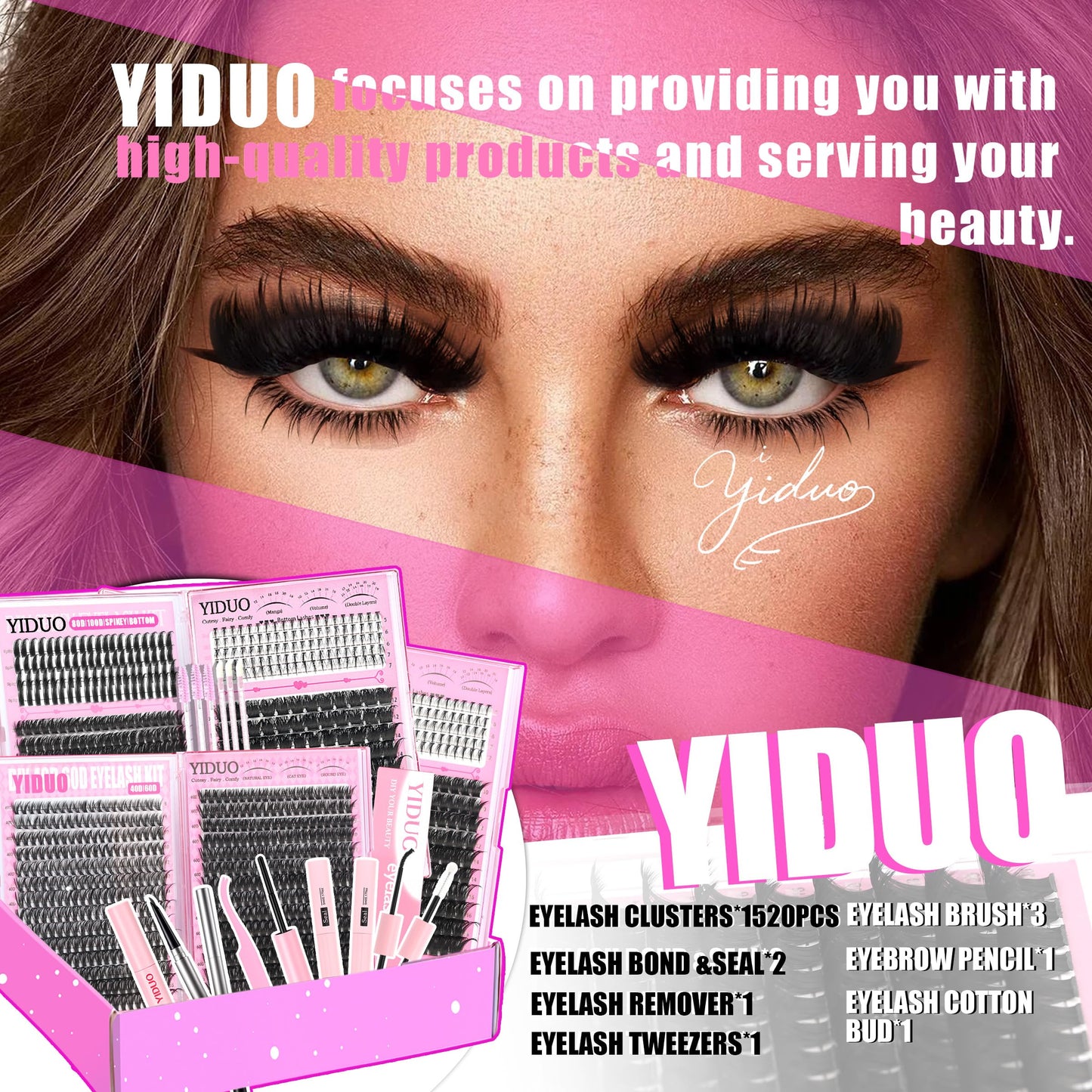 YIDUO 6-Style Lash Clusters Kit – 1520 Pcs with Bond & Seal for DIY Lash Extensions