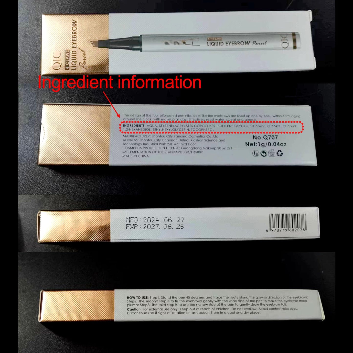 Yulinlon Q707 4-Tipped Precise Brow Pen – Long-Lasting Waterproof Eyebrow Pencil for Natural, Defined Brows | Easy to Use, Beginner-Friendly (5#Brown)