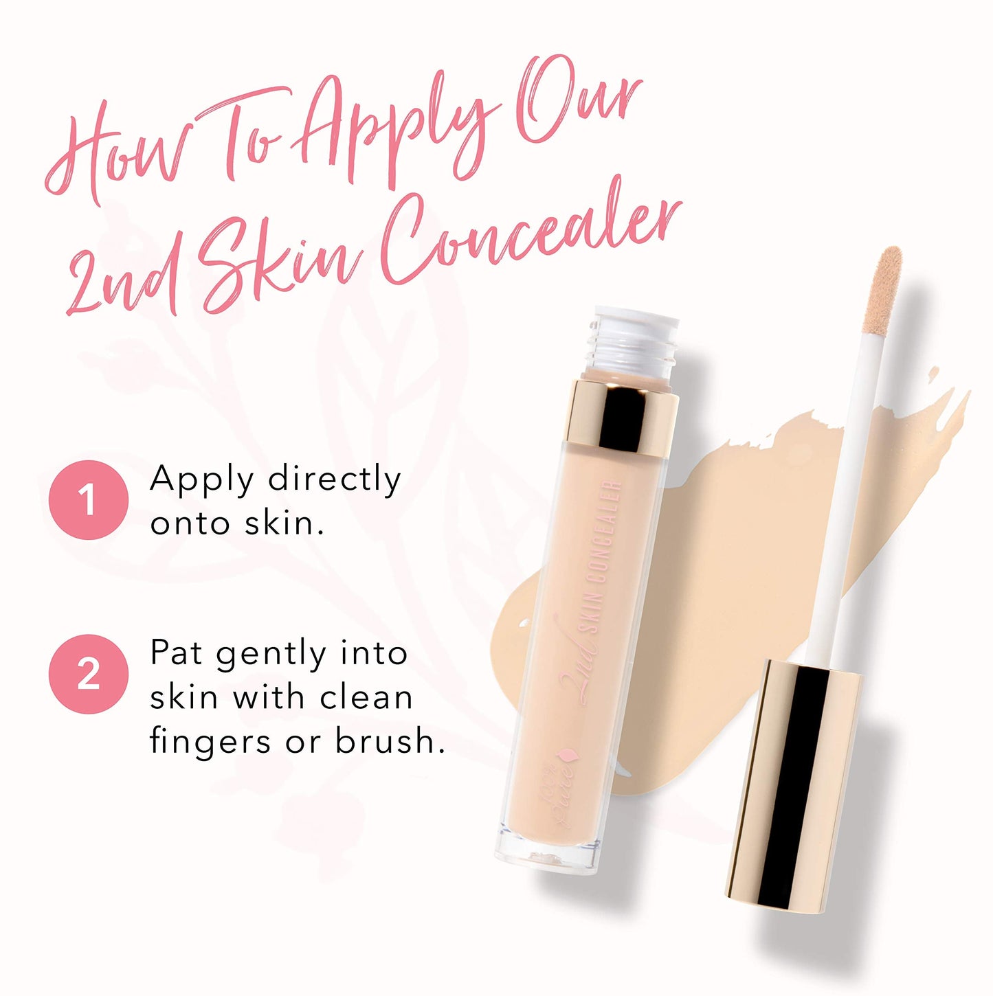 100% PURE 2nd Skin Concealer (Fruit Pigmented) Shade 1 – Full Coverage, Lightweight Vegan Concealer for Light Skin with Warm Gold Undertones