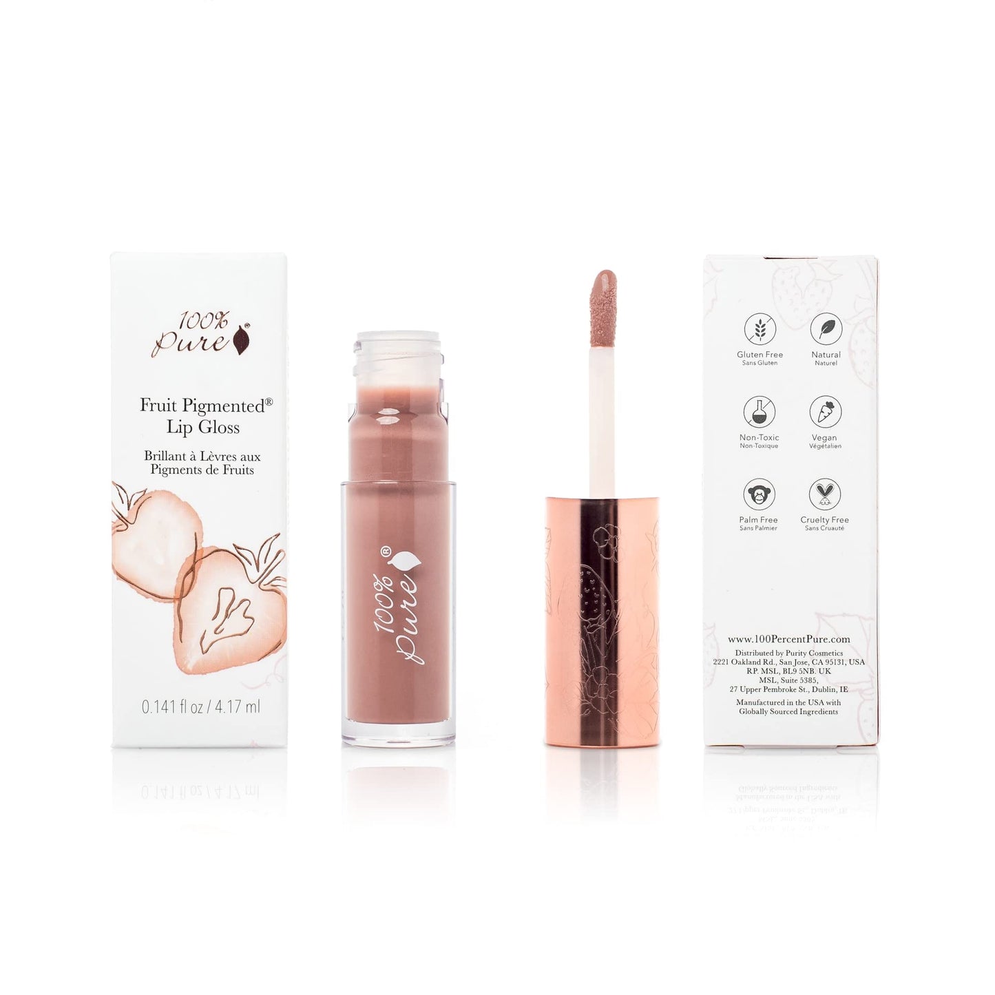 100% PURE Lip Gloss Pink Caramel – Fruit Pigmented, High Shine, Moisturizing