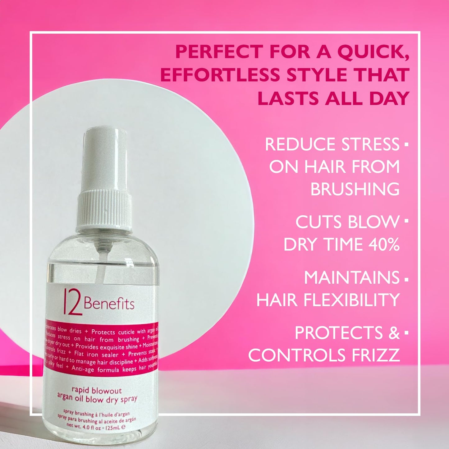 12 Benefits Rapid Blowout Argan Oil Spray – Quick Blow-Dry, Heat Protection, Shine