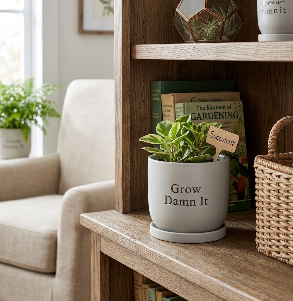 Country Living Ceramic Plant Pot - "Grow Damn It"