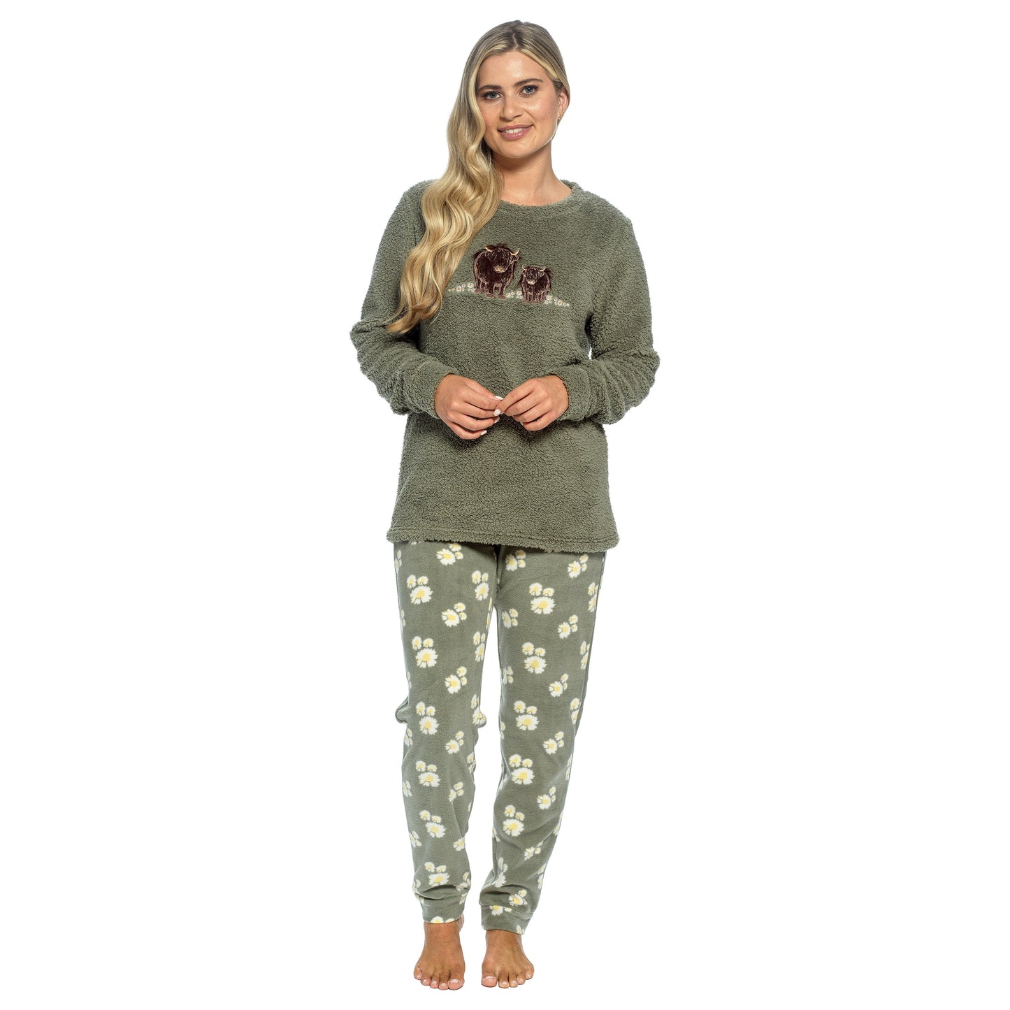 Daisy Dreamer Womens Highland Cow Print Cotton Jersey Pyjama Set
