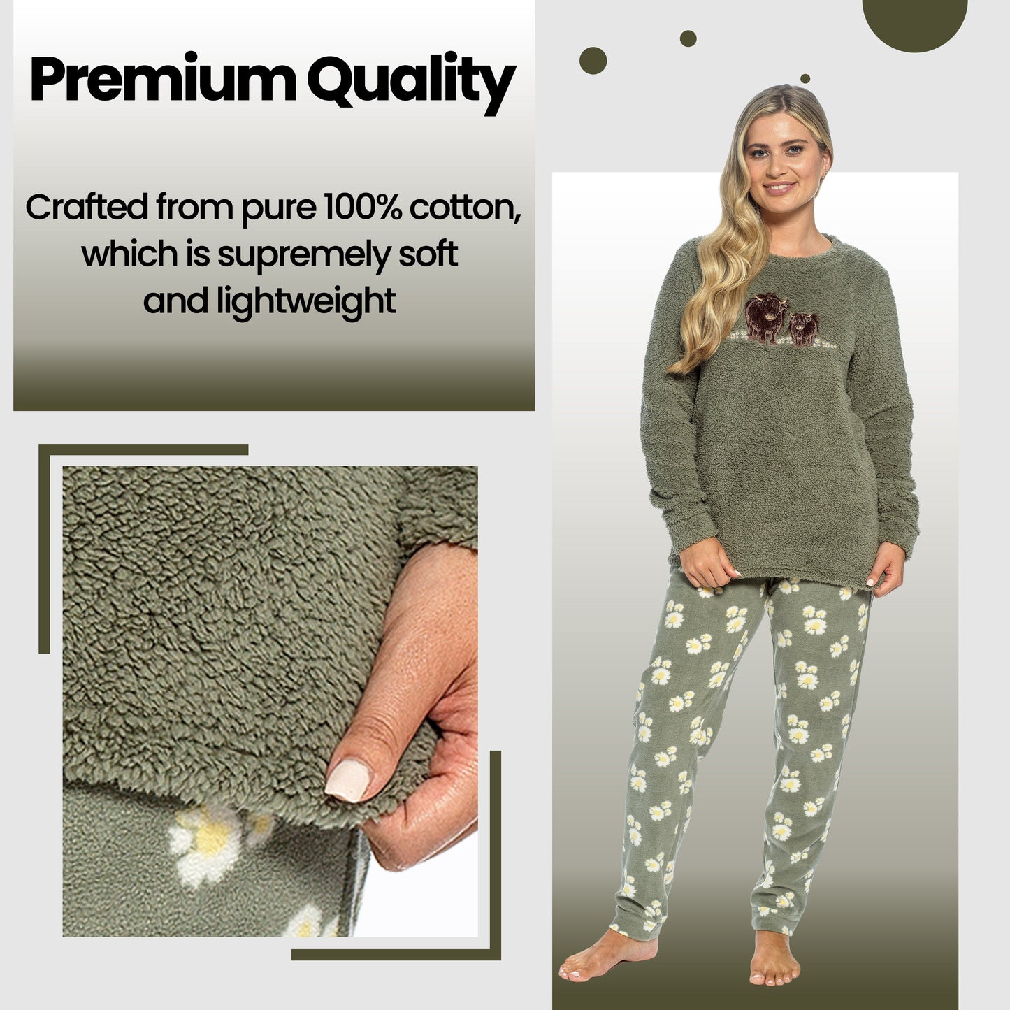 Daisy Dreamer Womens Highland Cow Print Cotton Jersey Pyjama Set