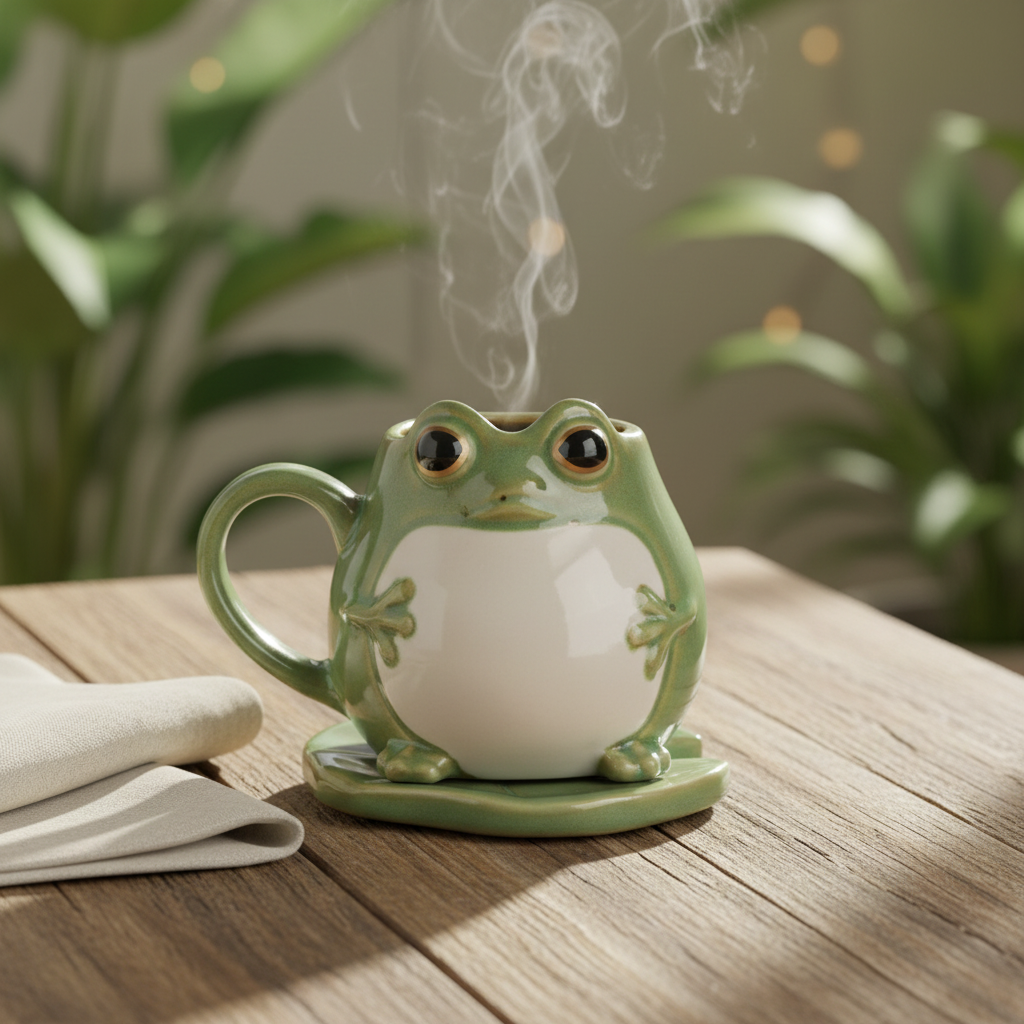 Frog Shaped Mug and Lily Pad Saucer