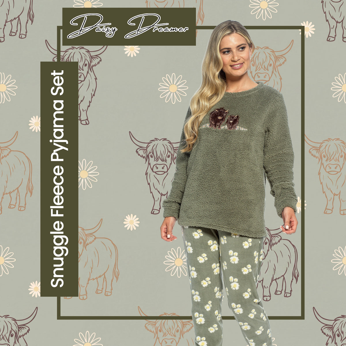 Daisy Dreamer Womens Highland Cow Print Cotton Jersey Pyjama Set