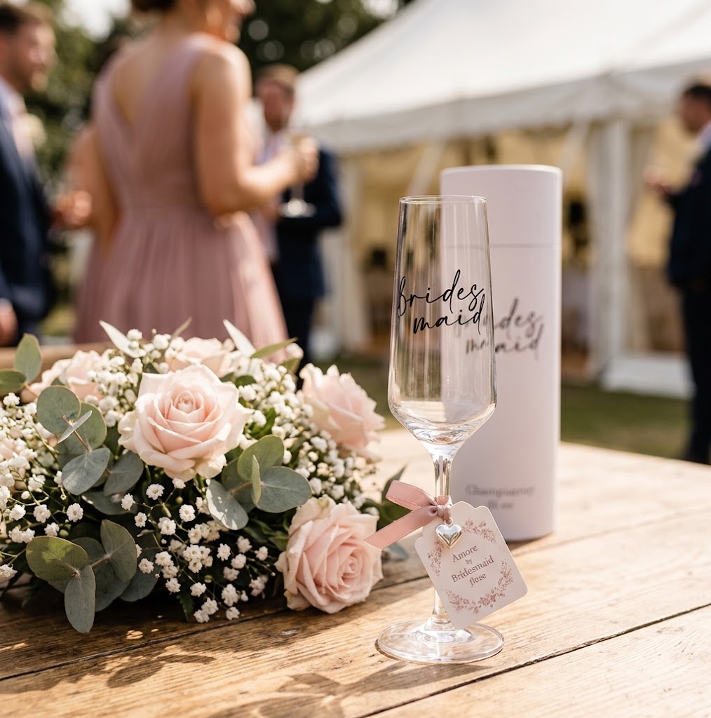 Amore Champagne Flute Black Words - Bridesmaid