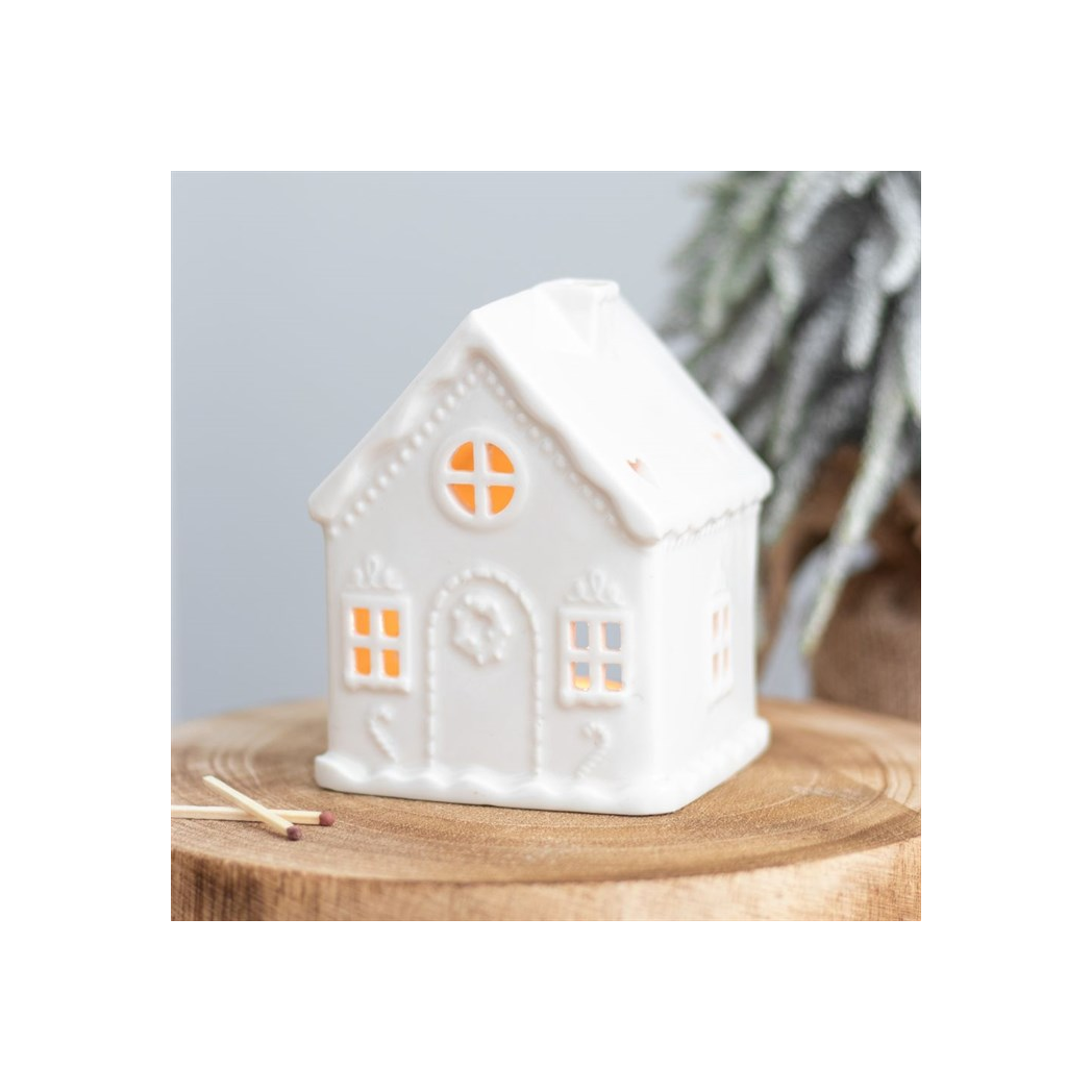 White Gingerbread House Tealight Holder