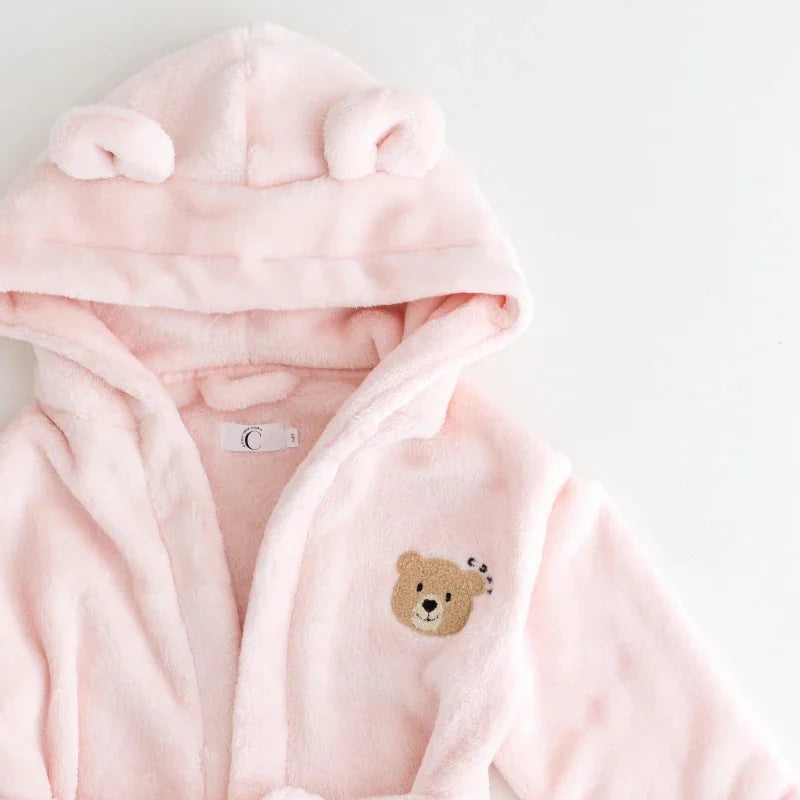 COZY Bear Hooded Dressing Gown Bear Ears - Pink