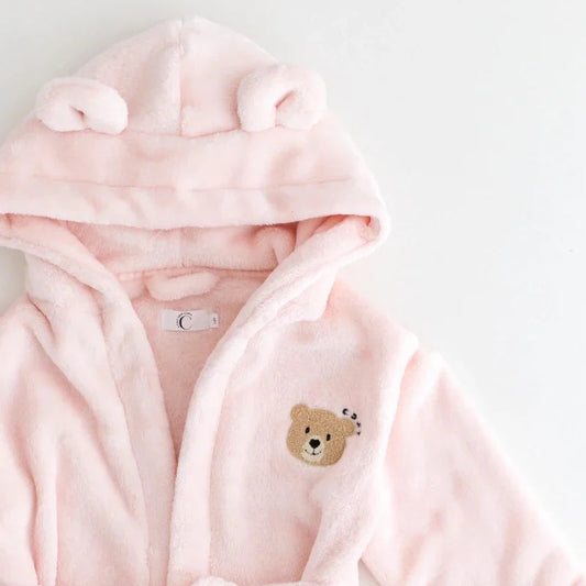 COZY Bear Hooded Dressing Gown Bear Ears - Pink