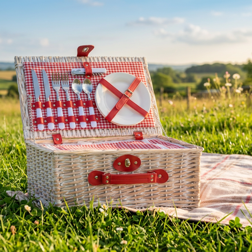 Red & White Gingham 2 Person Fitted Hamper