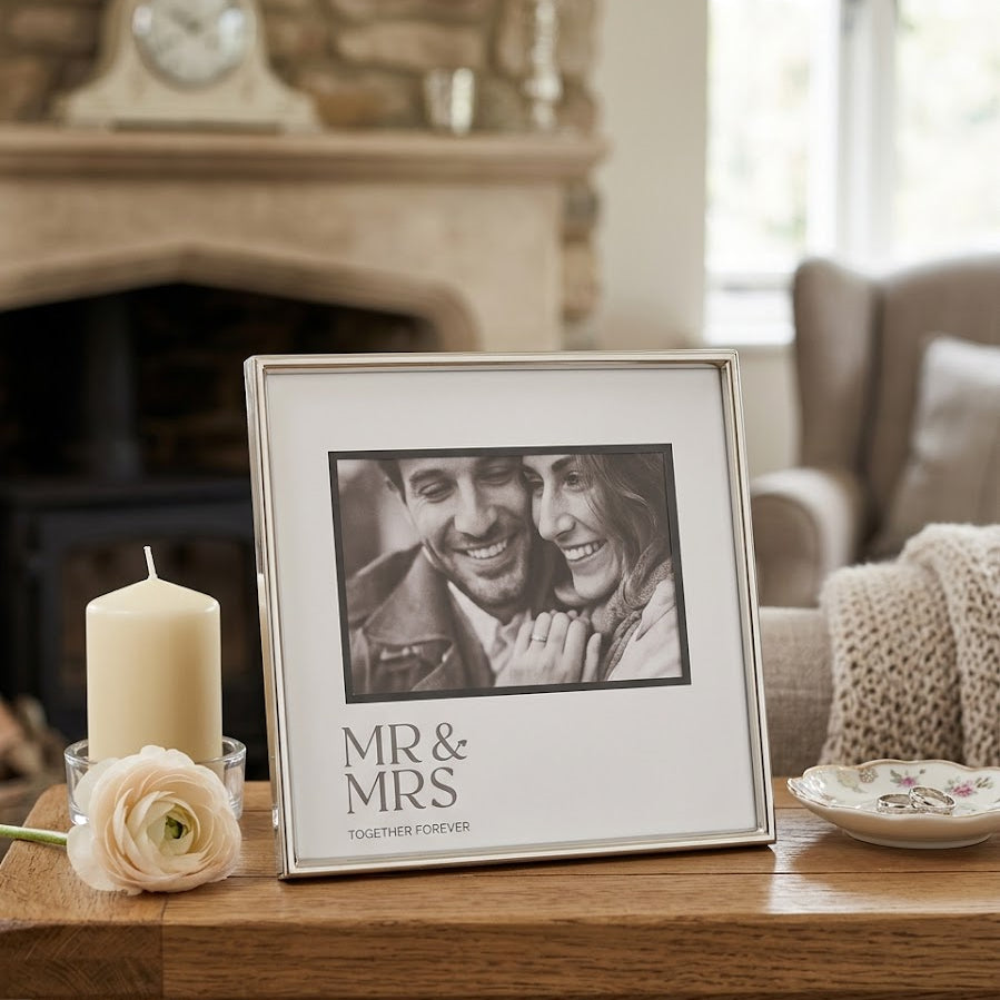 Amore Silver & Black Print Photo Frame 'Mr & Mrs' 6" x 4"