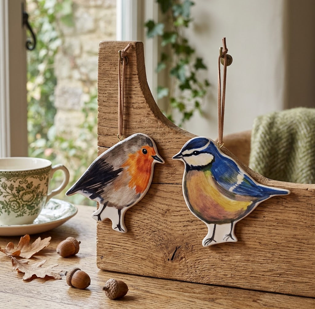 Country Living Set of 2 Bird Plaques - Robin & Blue Tit