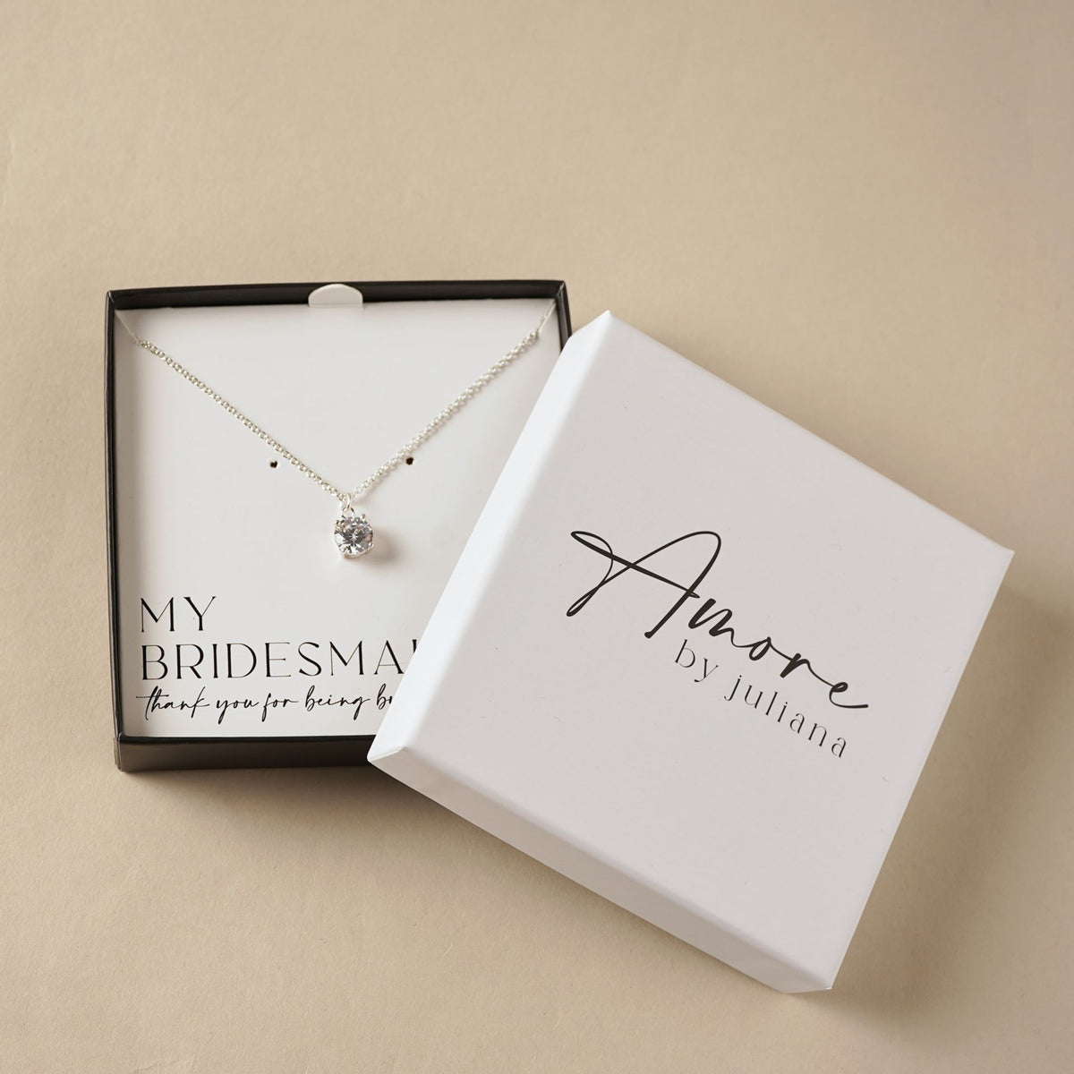 Amore Silver Plated Necklace Crystal Pendant - Bridesmaid