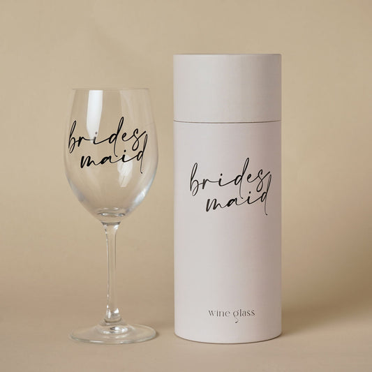 Amore Wine Glass Black Words - Bridesmaid