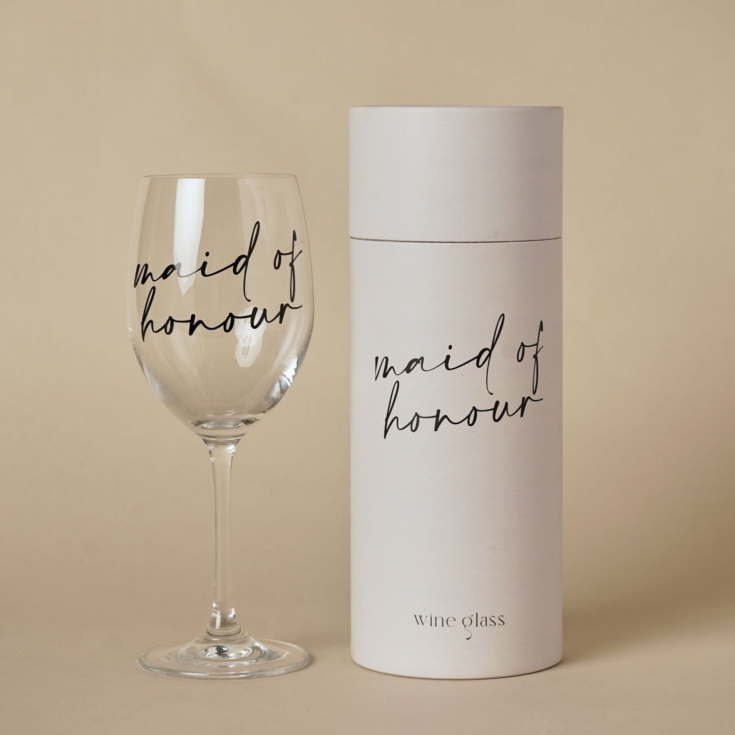 Amore Wine Glass Black Words - Maid Of Honour
