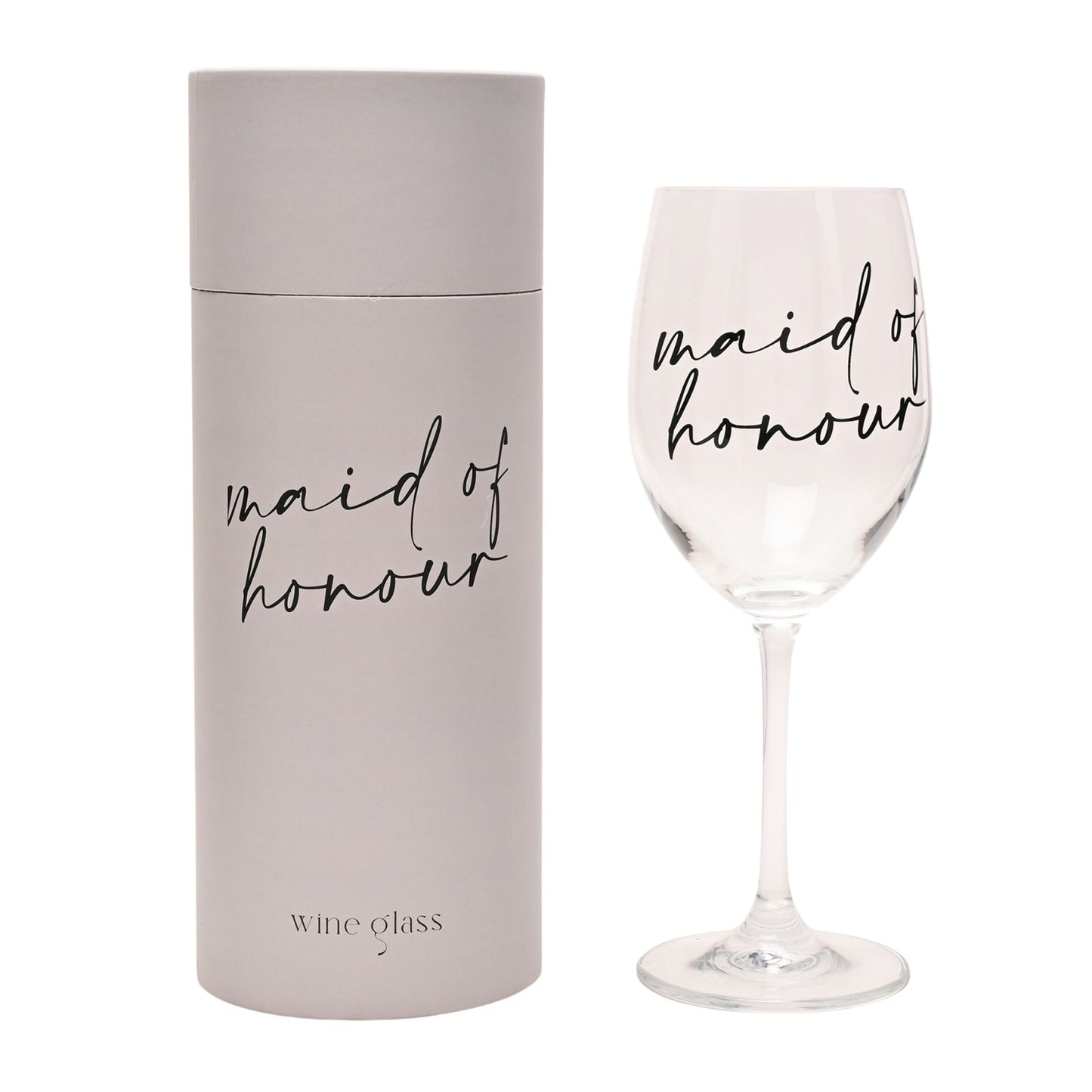 Amore Wine Glass Black Words - Maid Of Honour