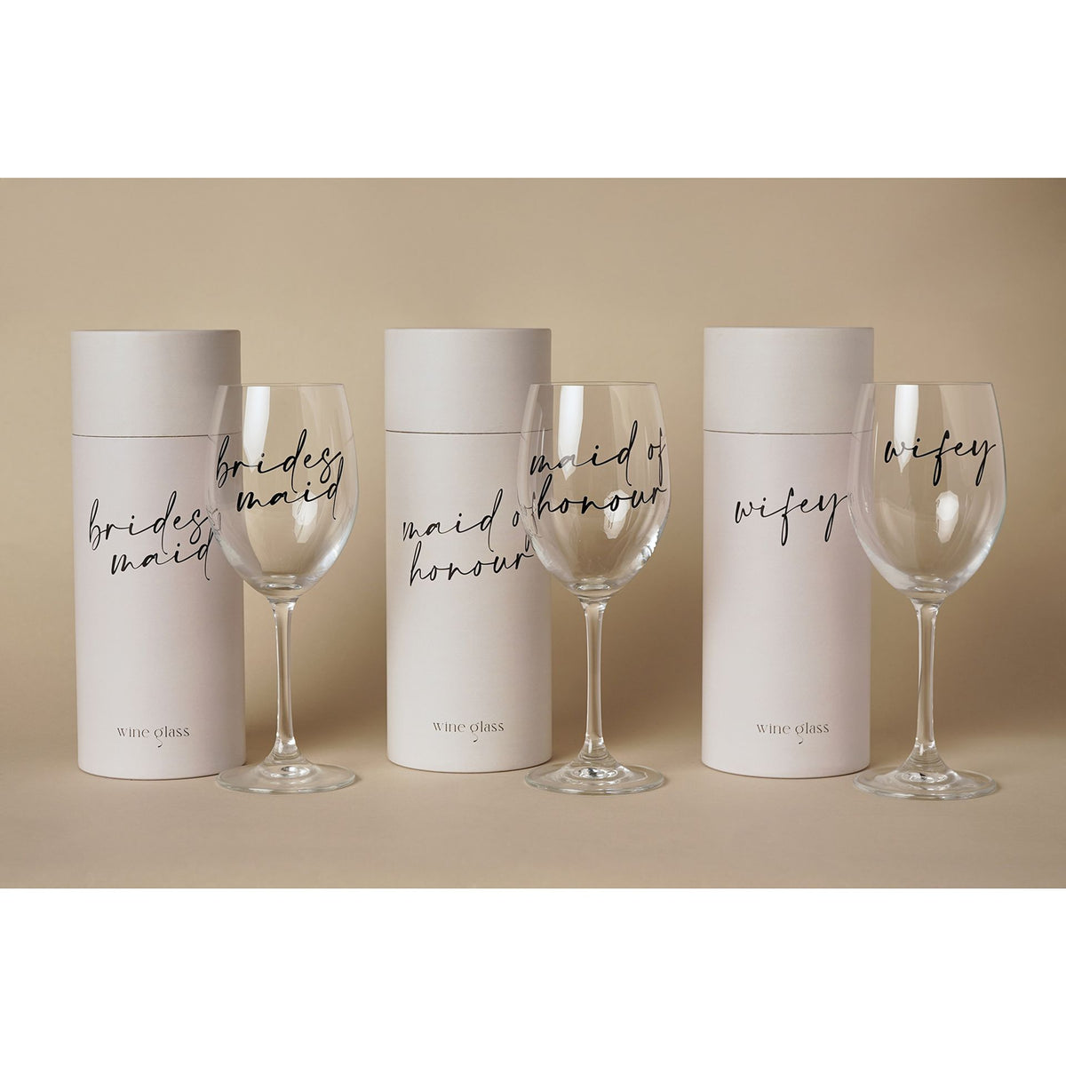 Amore Wine Glass Black Words - Maid Of Honour