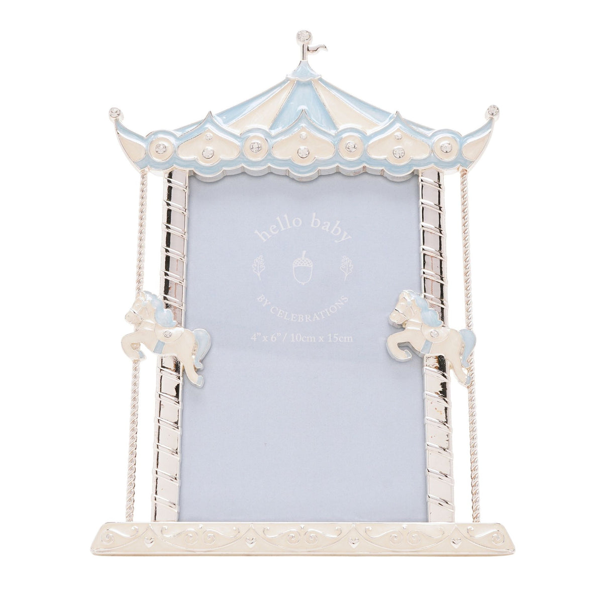 Hello Baby Silverplated Carousel Photo Frame 4" x 6" - Blue