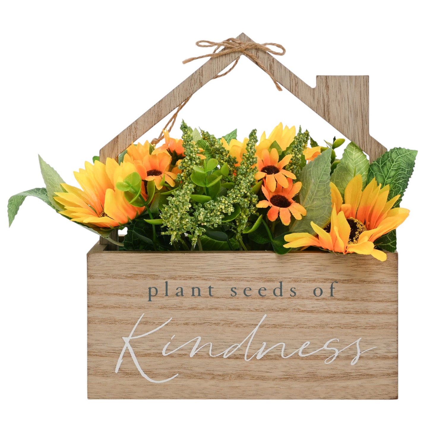 Country Living "Plant Seeds of Kindness" Wooden House Planter With Faux Flowers