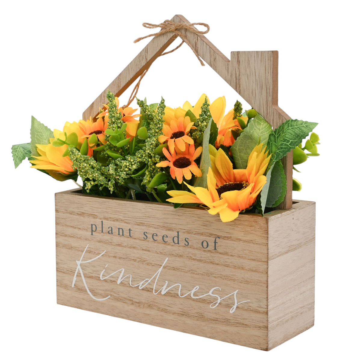 Country Living "Plant Seeds of Kindness" Wooden House Planter With Faux Flowers