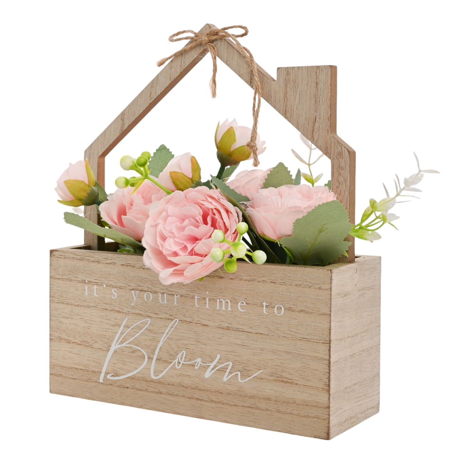 Country Living "Its Your Time To Bloom" Wooden House Planter With Faux Flowers