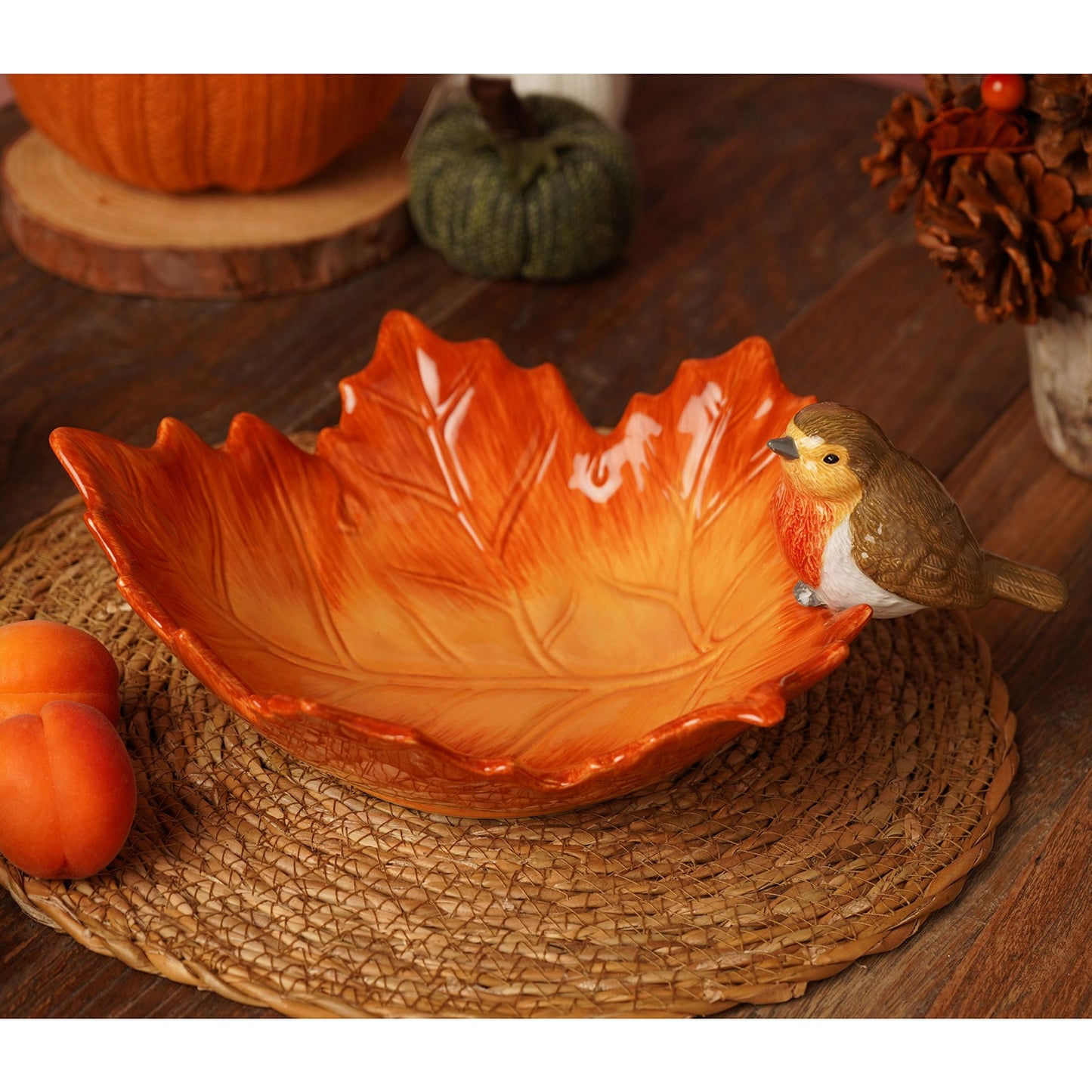 Country Living Robin On A Leaf Serving Bowl