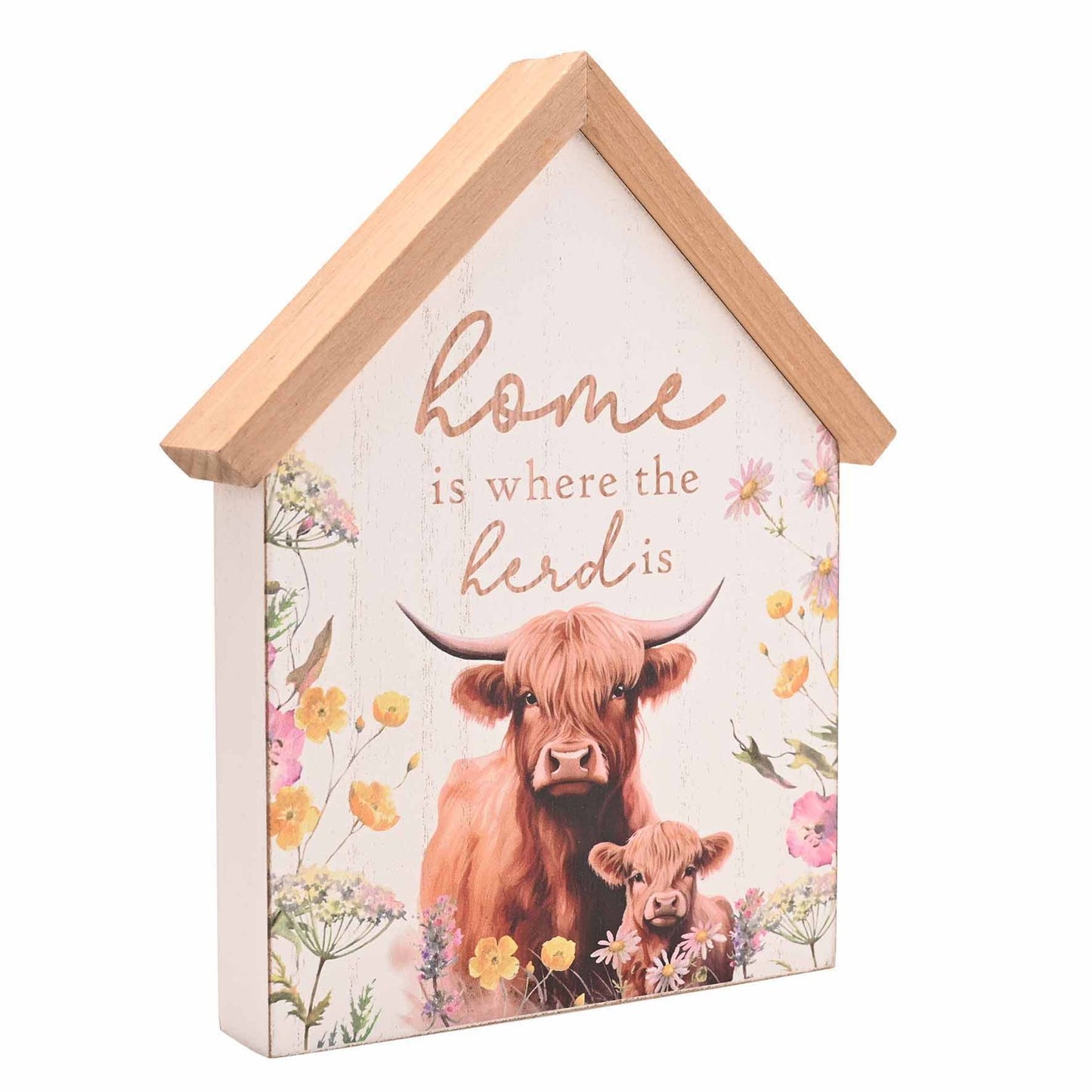 Country Living Highland Cow House Shaped Plaque "Home is where the Herd is"