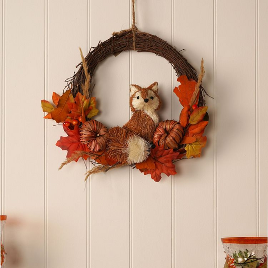 Country Living Rattan Fox Wreath - 39cm