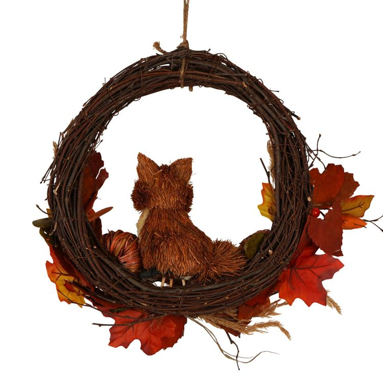 Country Living Rattan Fox Wreath - 39cm