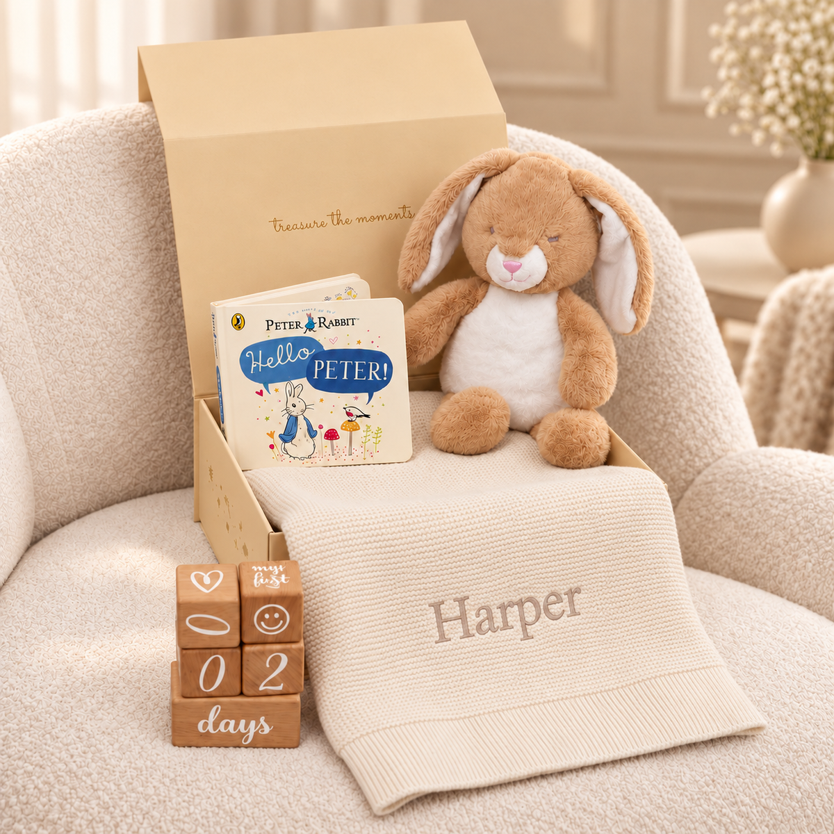 NEW BABY PERSONALISED HOP & LEARN GIFT SET
