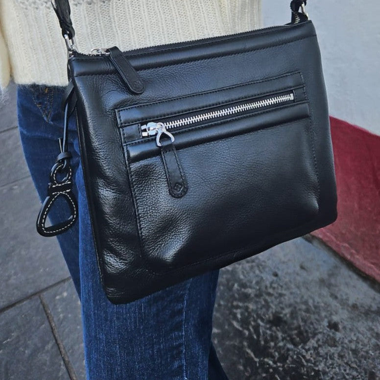 Ellen Leather 3-Section Zip-Top Crossbody bag  - Handmade by Saddler