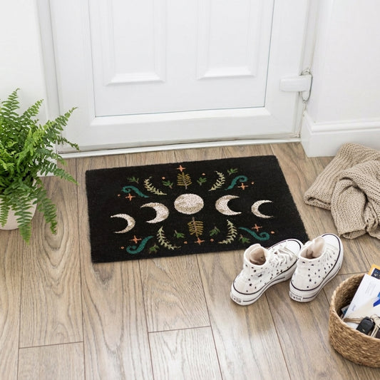 Black Dark Forest Moon Phase Doormat