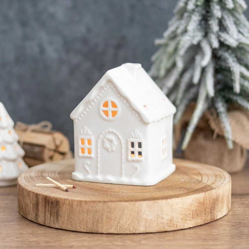 White Gingerbread House Tealight Holder