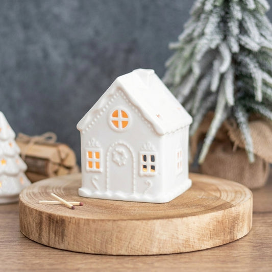 White Gingerbread House Tealight Holder