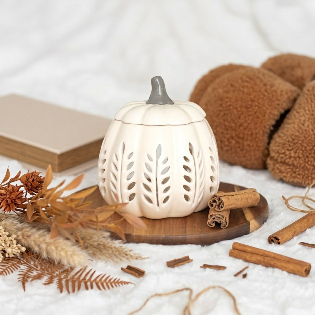 Cream Leaf Cut Out Pumpkin Oil Burner and Wax Warmer