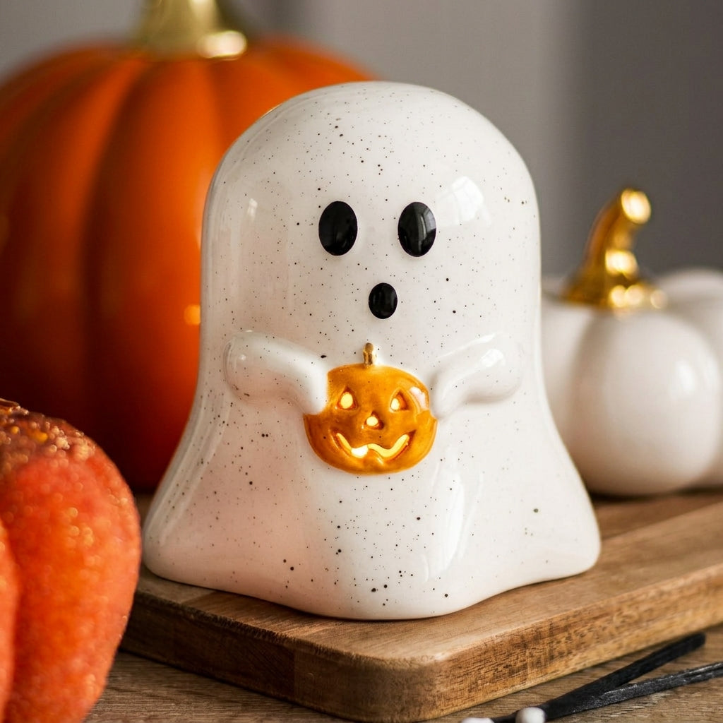 Ghost Shaped Tealight Candle Holder with Pumpkin