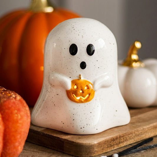 Ghost Shaped Tealight Candle Holder with Pumpkin