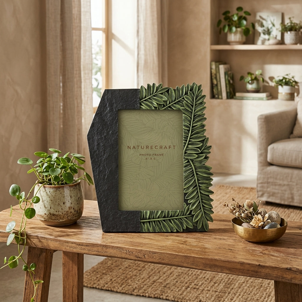Naturecraft Flagstone Fern Leaf Resin Photo Frame 4" x 6"