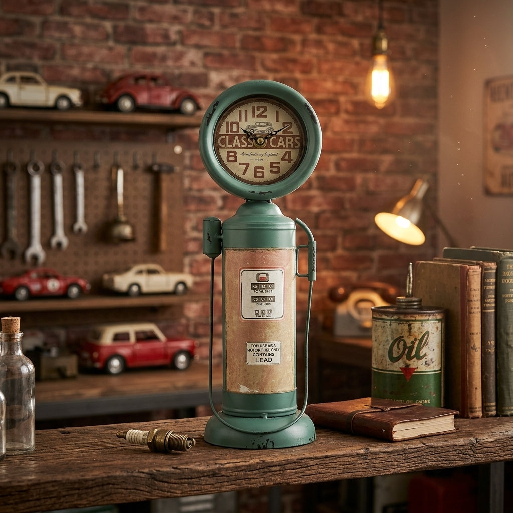 Hometime Metal Mantel Clock - Gas Pump