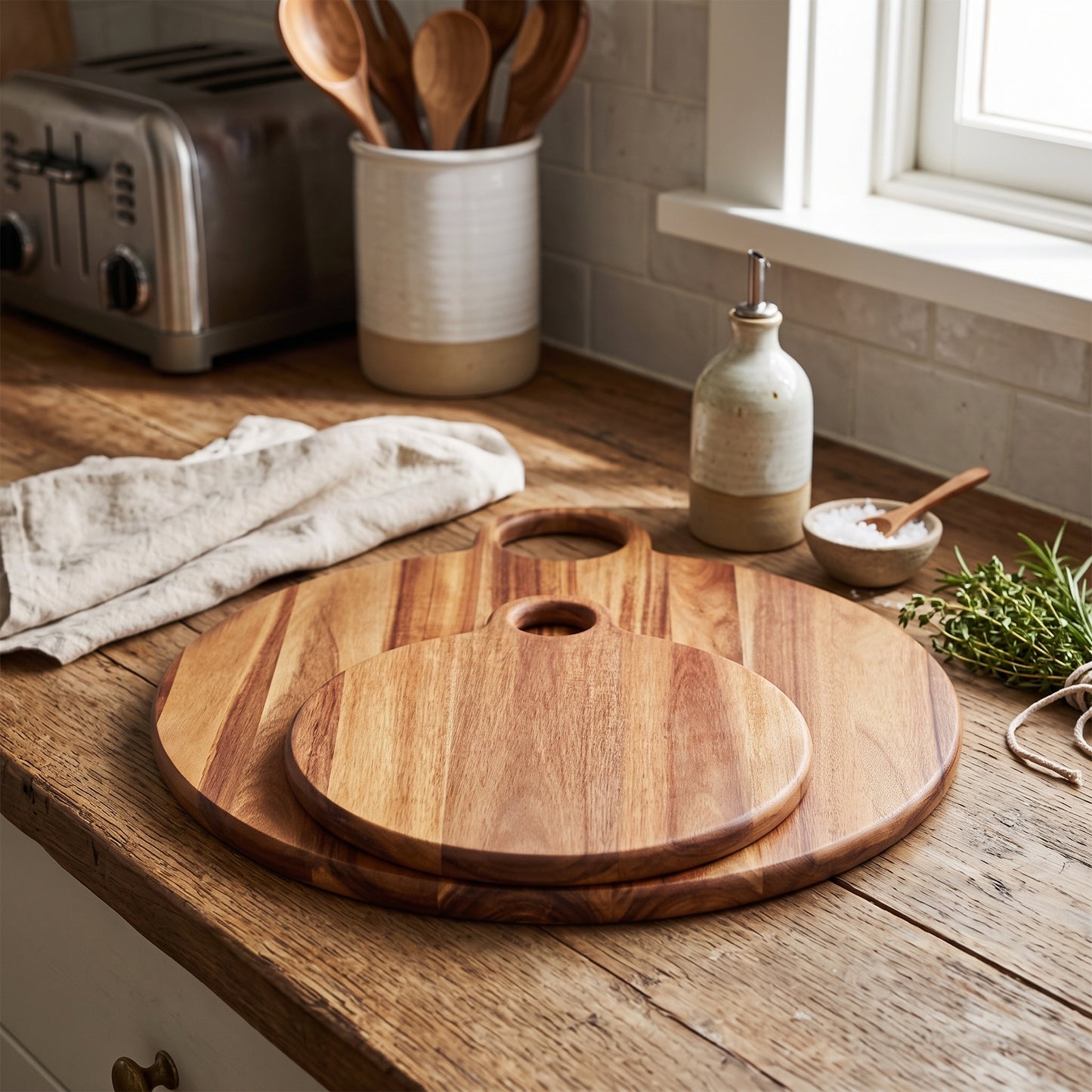 Large Round Acacia Serving Board With Handle