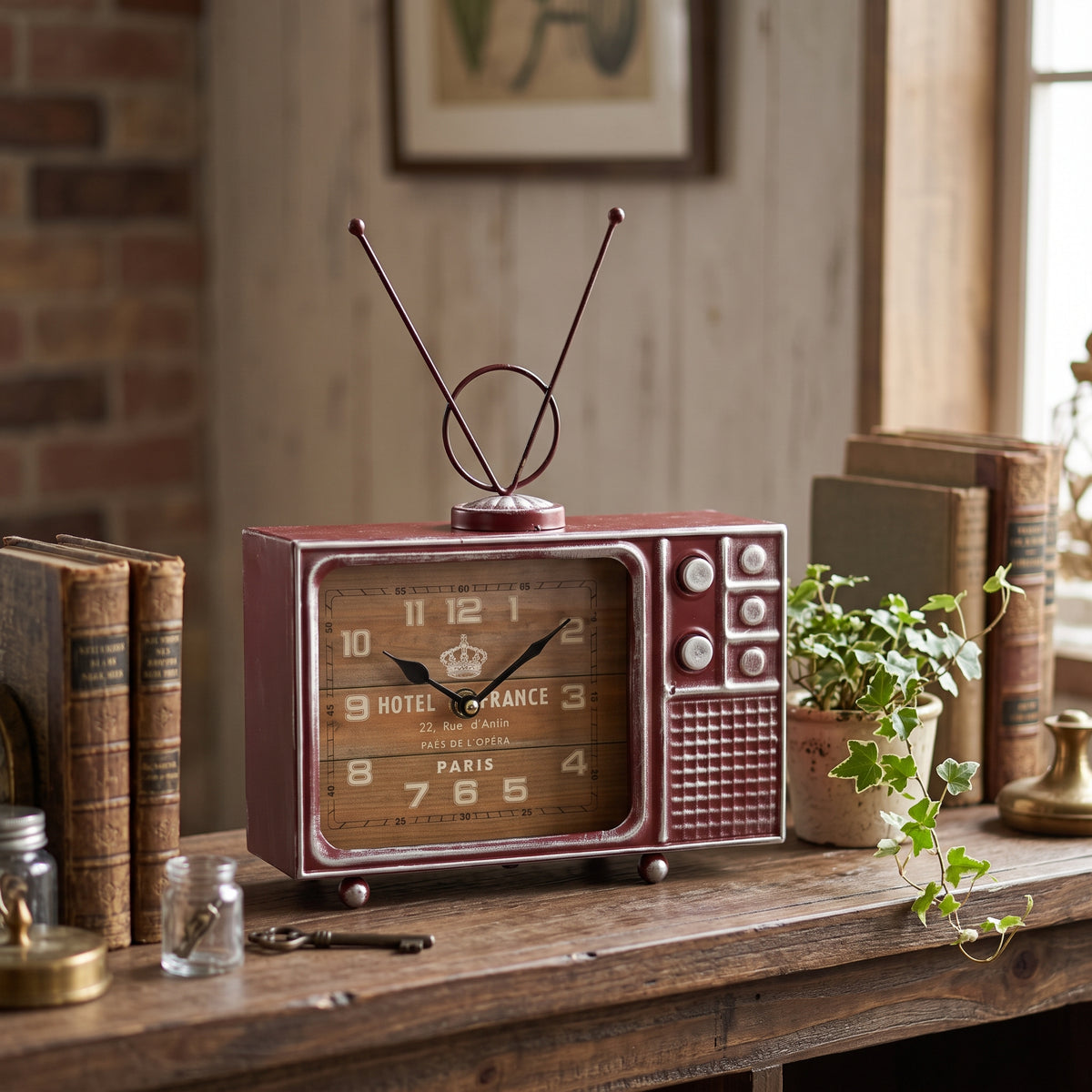 Hometime Metal Mantel Clock - Retro TV