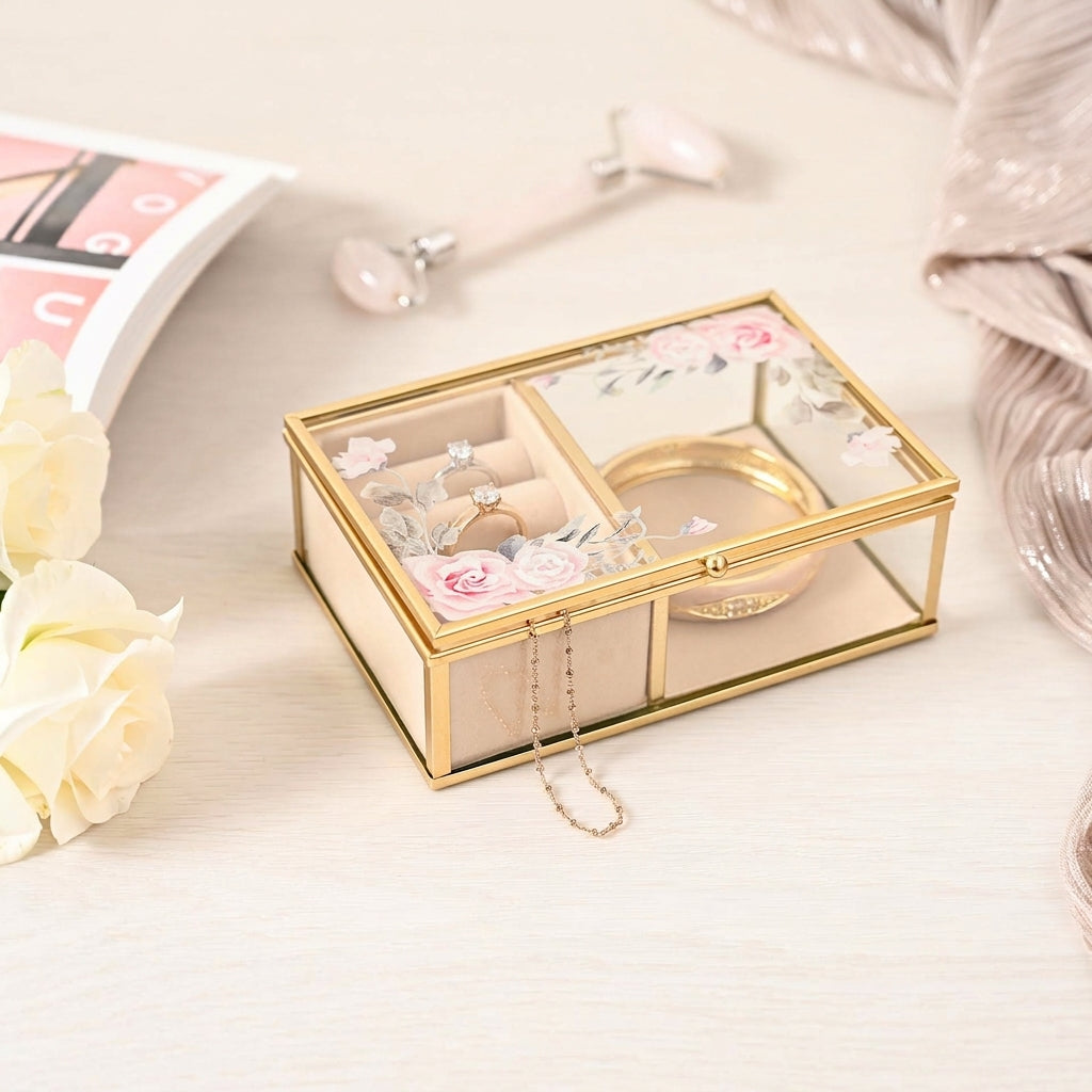 Sophia Classic Floral Glass Jewellery Box - Small