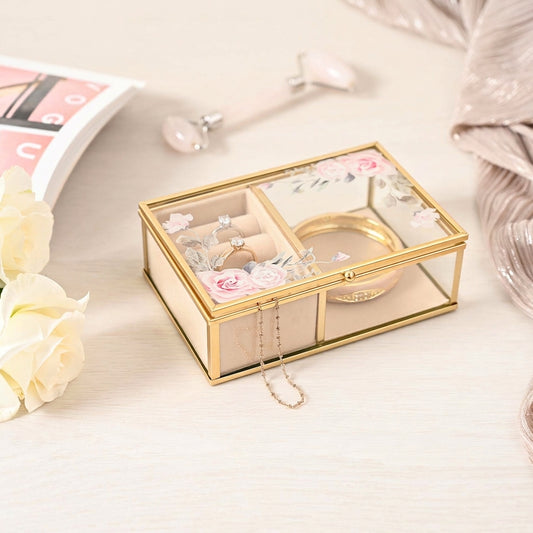 Sophia Classic Floral Glass Jewellery Box - Small
