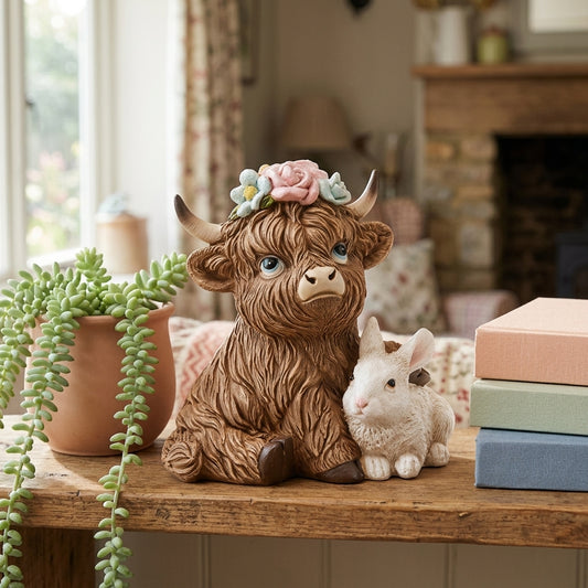 Country Living Highland Cow With Spring Bunny