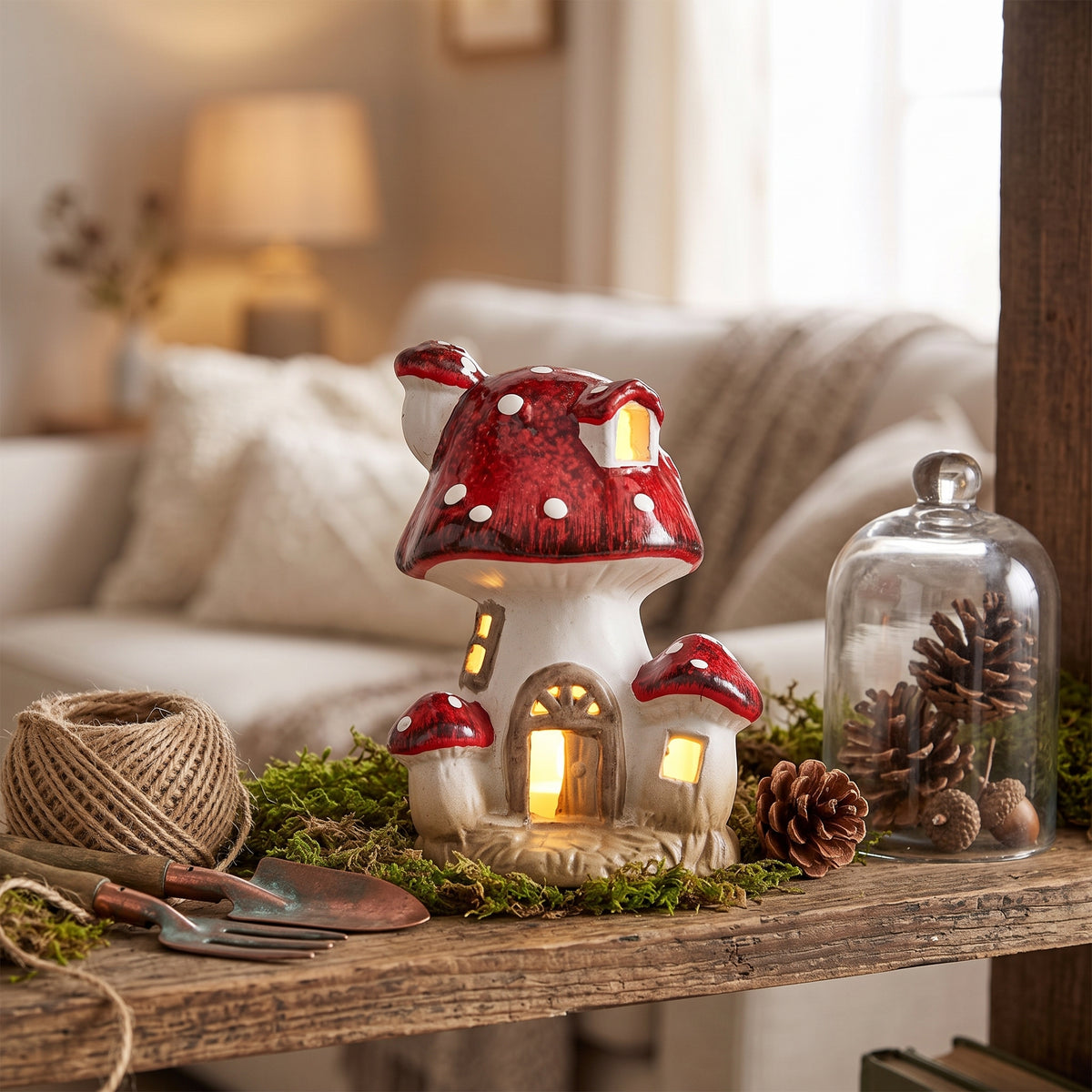 Country Living Multi Toadstool Cottage with LED Light