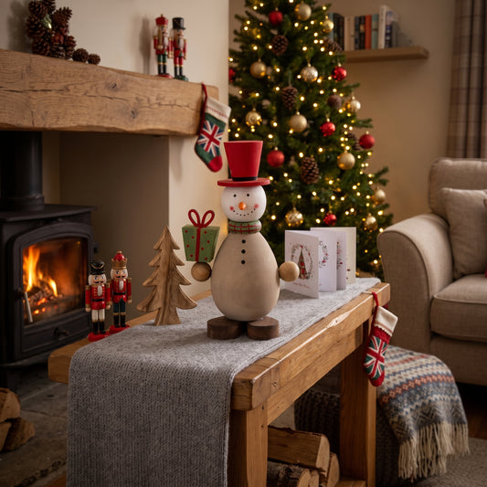 Wooden Snowman with Present