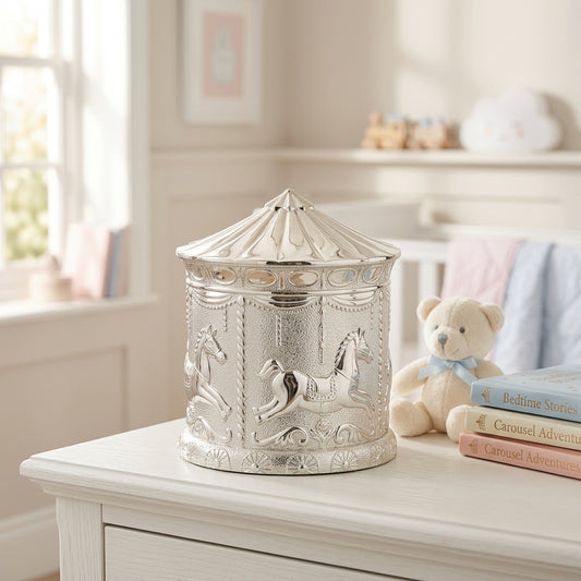Bambino Silverplated Money Box - Carousel
