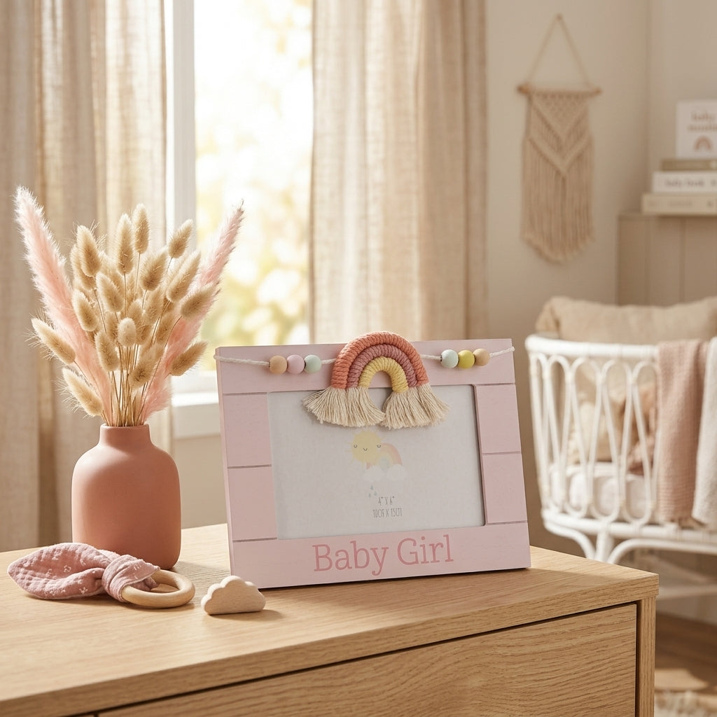 Petit Cheri WoodenPhoto Frame Macrame Rainbow Baby Girl 6x4"
