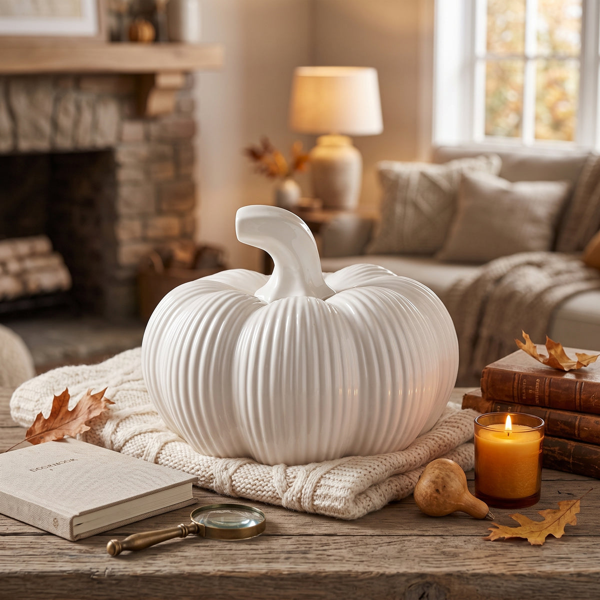 Country Living White Pumpkin Ornament
